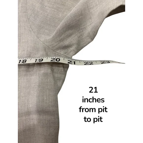 M&M 100% Linen Button Front Blouse Beige Italy 3/4 Sleeve 48 L - Picture 9 of 10